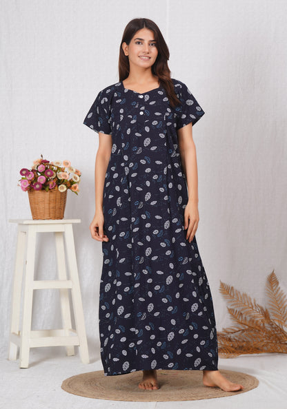 Women's Cotton Feeding Nighty | Front Zip Nursing Wear | Soft & Comfortable