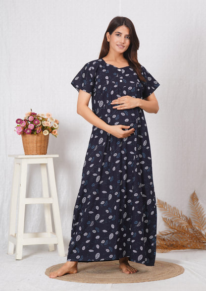 Women's Cotton Feeding Nighty | Front Zip Nursing Wear | Soft & Comfortable