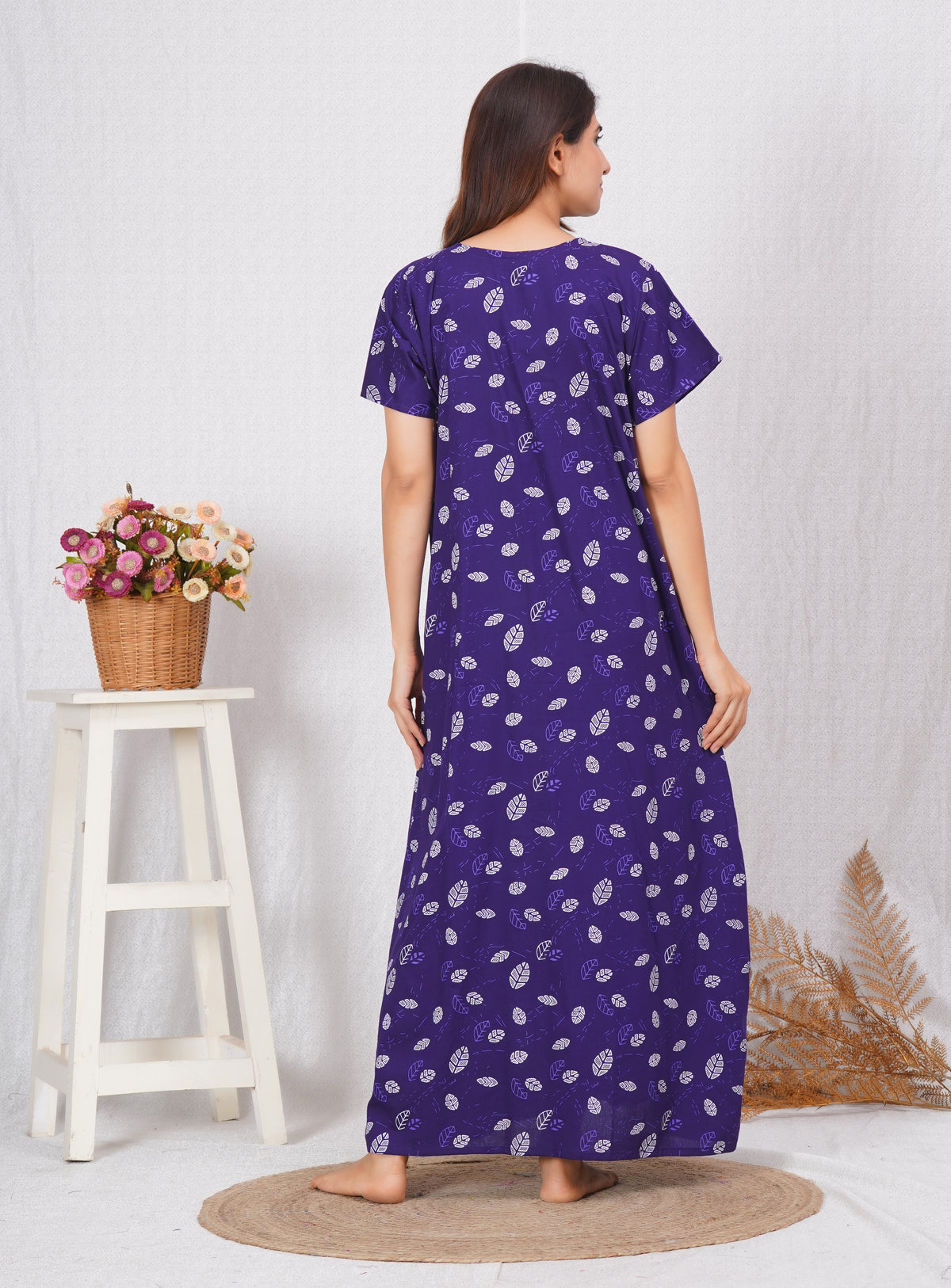 Purple Printed Cotton Feeding nighty for women | Free size