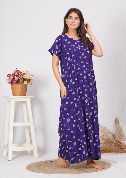 Purple Printed Cotton Feeding nighty for women | Free size