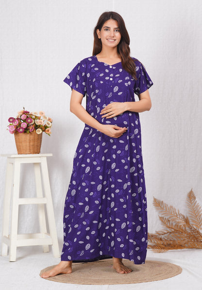 Purple Printed Cotton Feeding nighty for women | Free size