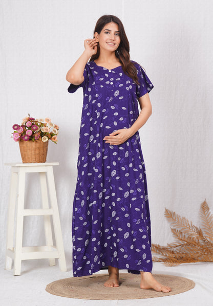 Purple Printed Cotton Feeding nighty for women | Free size