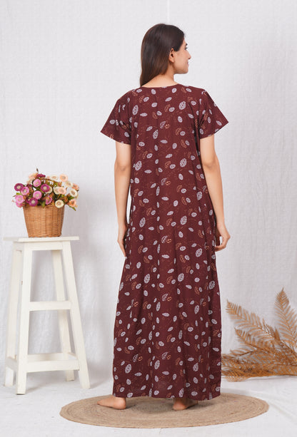 Brown Printed Cotton Feeding nighty for Women | Free size