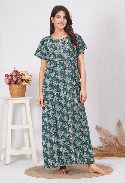 Rajwadi Printed Cotton Feeding nighty for Women | Free size