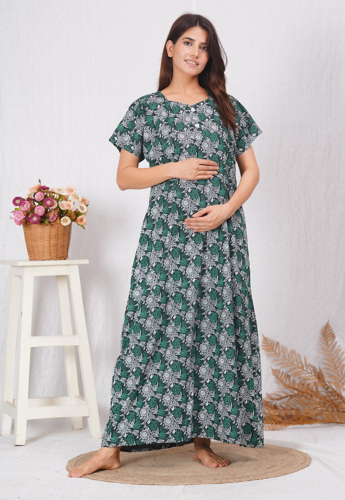 Rajwadi Printed Cotton Feeding nighty for Women | Free size