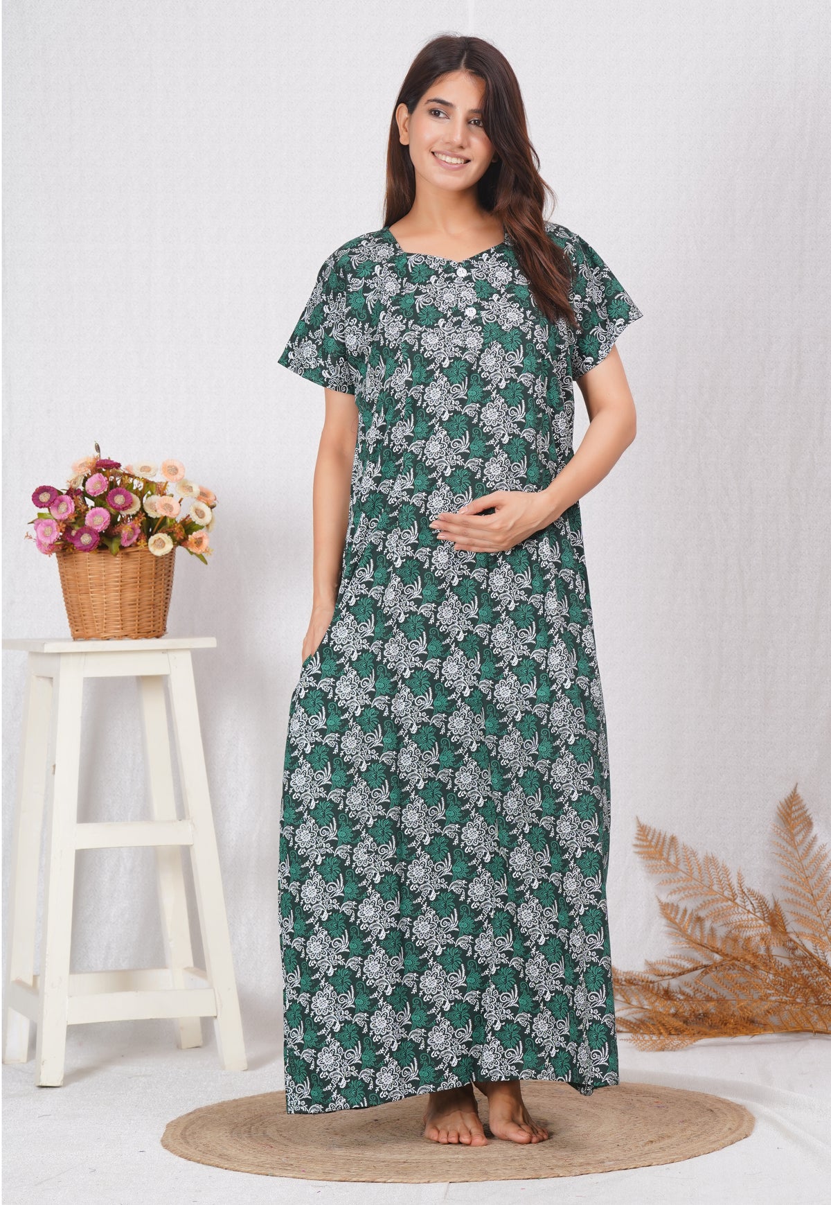 Rajwadi Printed Cotton Feeding nighty for Women | Free size