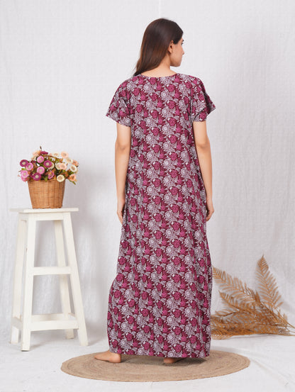 Rajwadi Printed Cotton Feeding nighty for Women | Free size