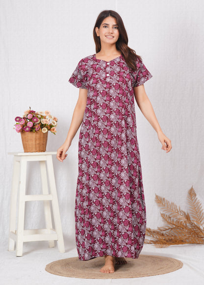 Rajwadi Printed Cotton Feeding nighty for Women | Free size