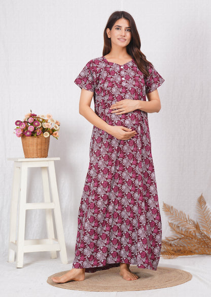 Rajwadi Printed Cotton Feeding nighty for Women | Free size
