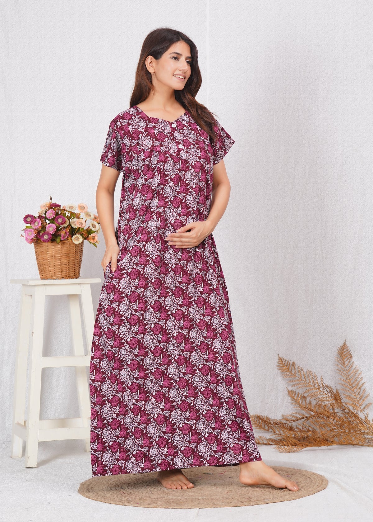 Rajwadi Printed Cotton Feeding nighty for Women | Free size