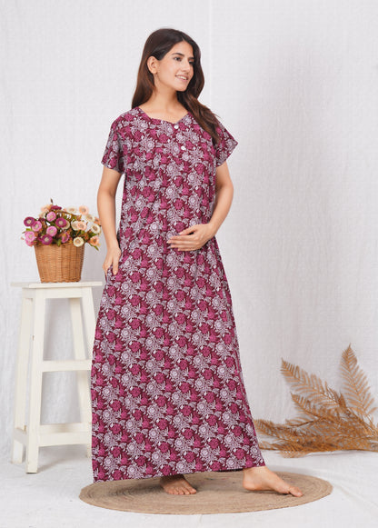 Rajwadi Printed Cotton Feeding nighty for Women | Free size
