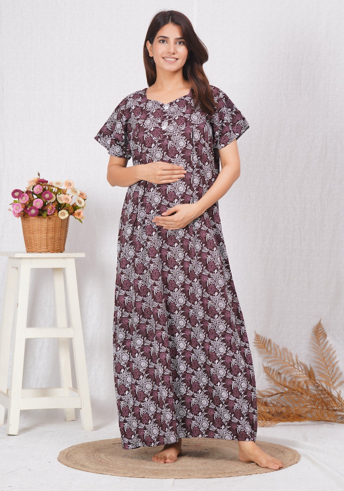 Rajwadi Printed Cotton Feeding nighty for Women | Free size