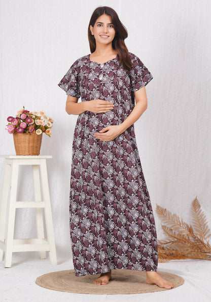 Rajwadi Printed Cotton Feeding nighty for Women | Free size