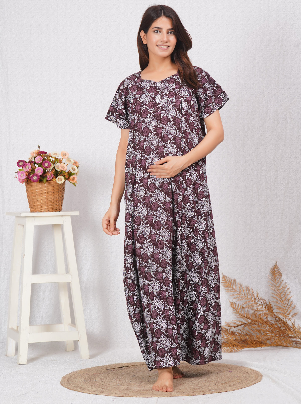 Rajwadi Printed Cotton Feeding nighty for Women | Free size