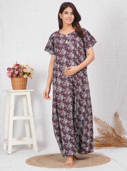 Rajwadi Printed Cotton Feeding nighty for Women | Free size