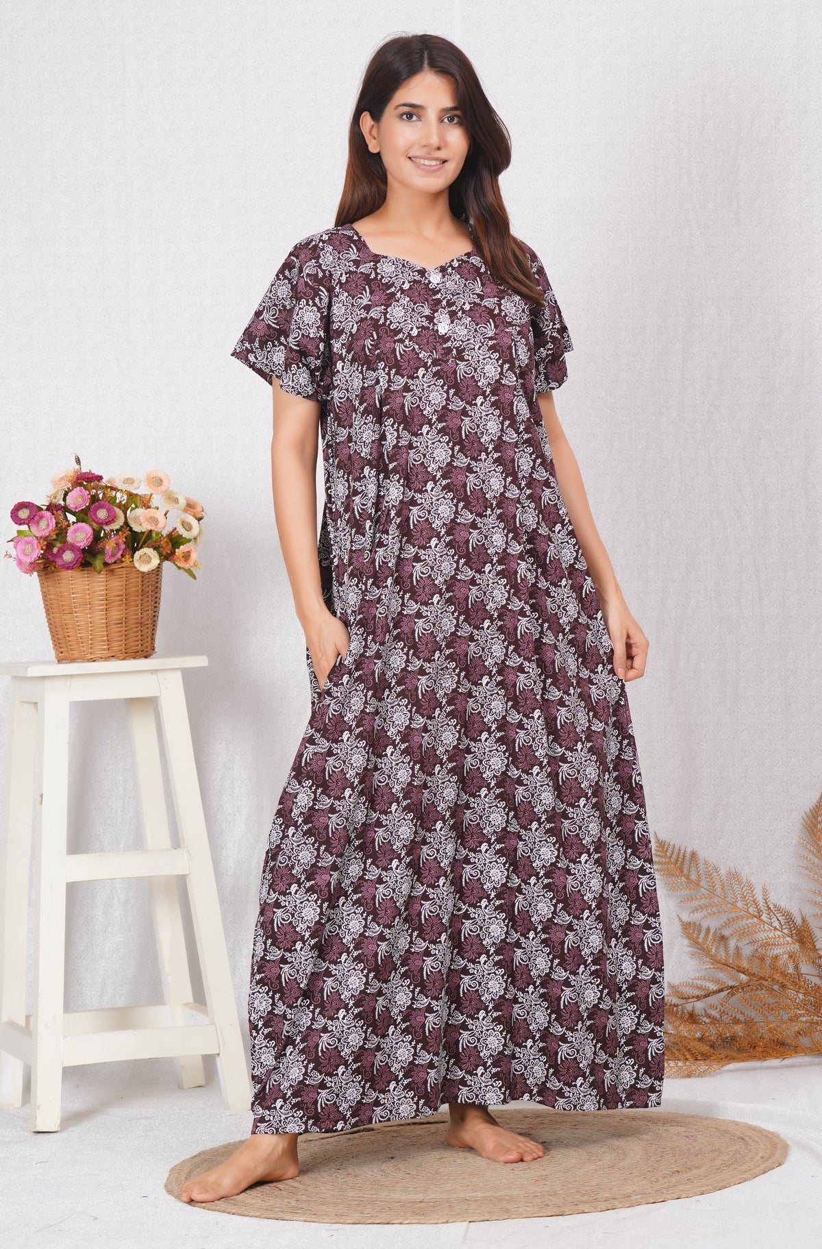 Rajwadi Printed Cotton Feeding nighty for Women | Free size