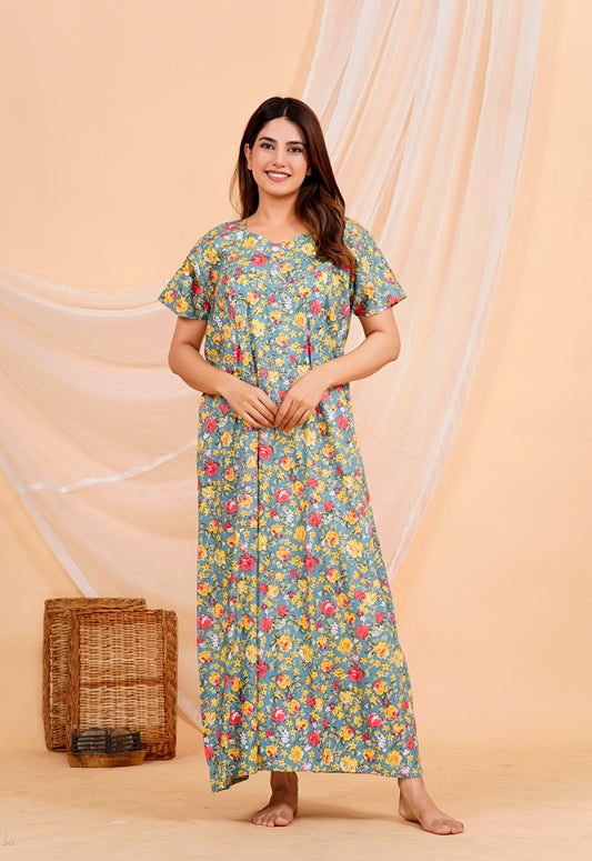 Women's Cotton Feeding Nighty | Front Zip Nursing Wear | Soft & Comfortable