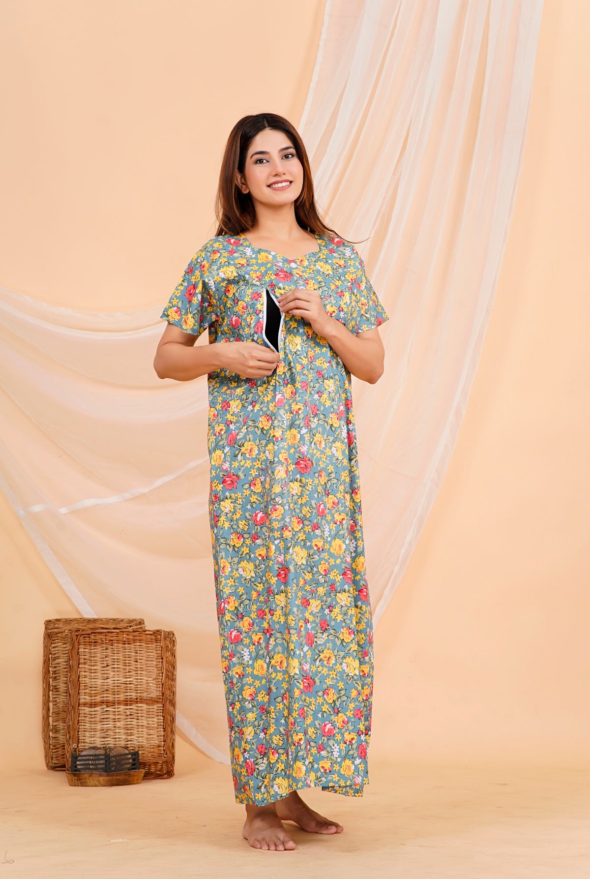 Procian Printed Cotton Feeding Nighty – Free Size