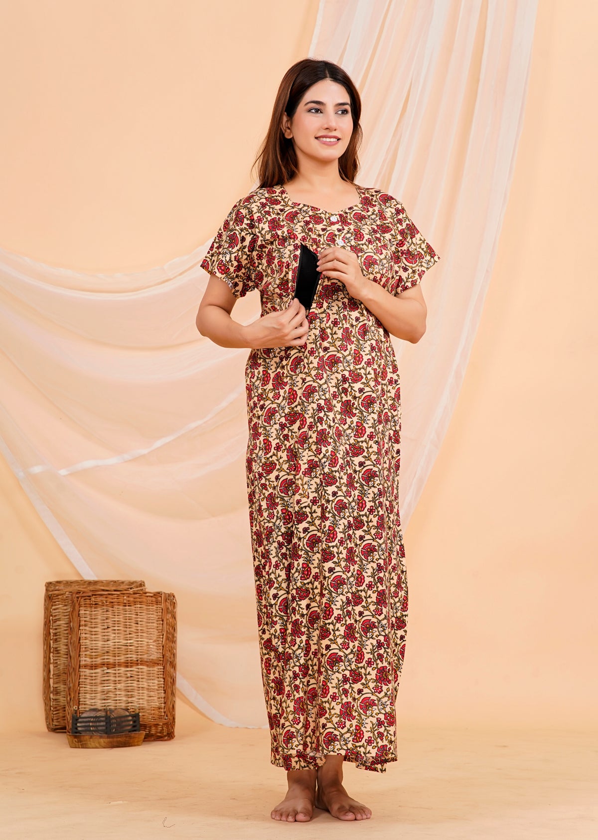 Vardhana Women's Cotton Feeding Nighty | Soft & Comfortable for daily wear