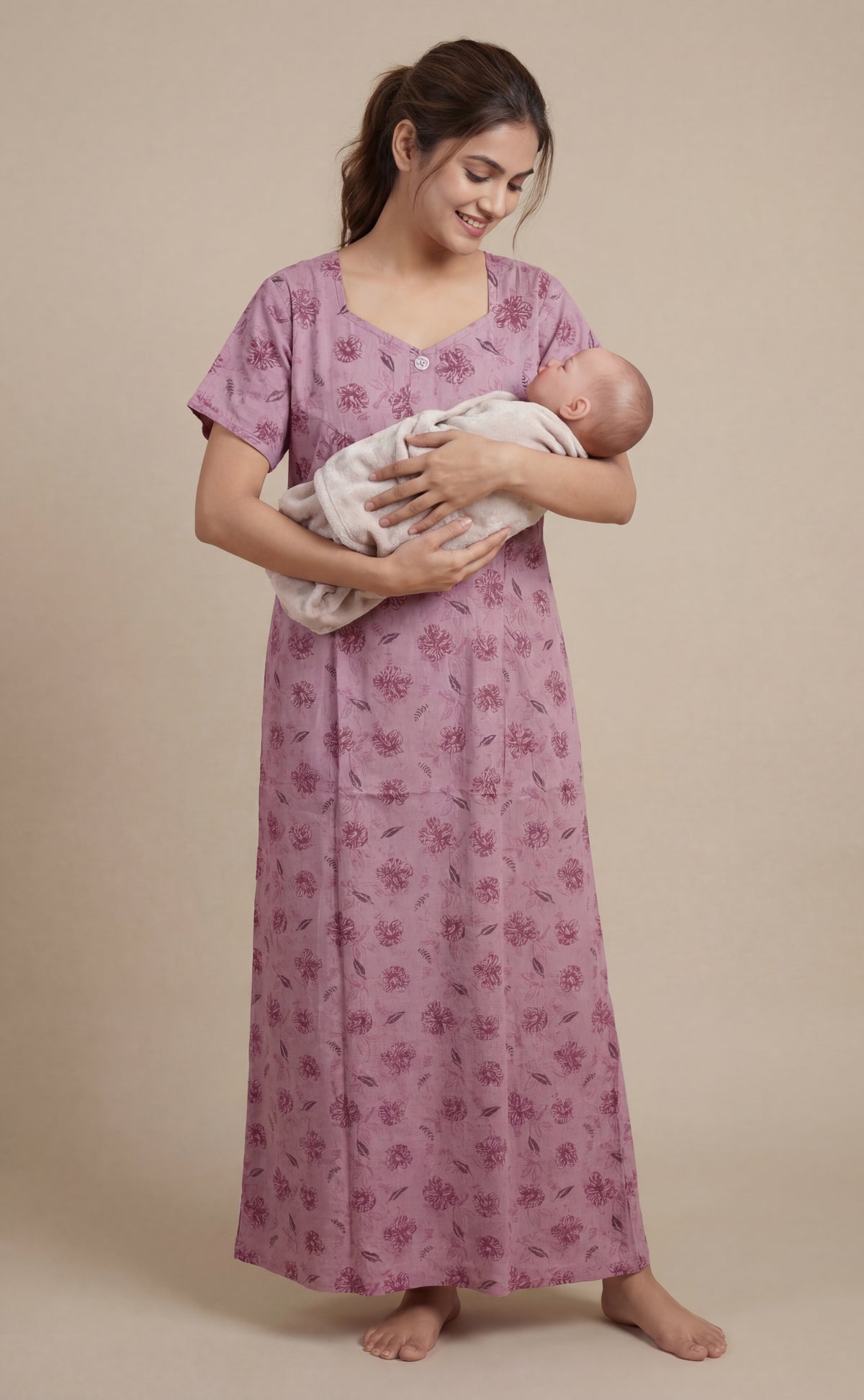 Elegant Printed Cotton Feeding nighty for women | Free size