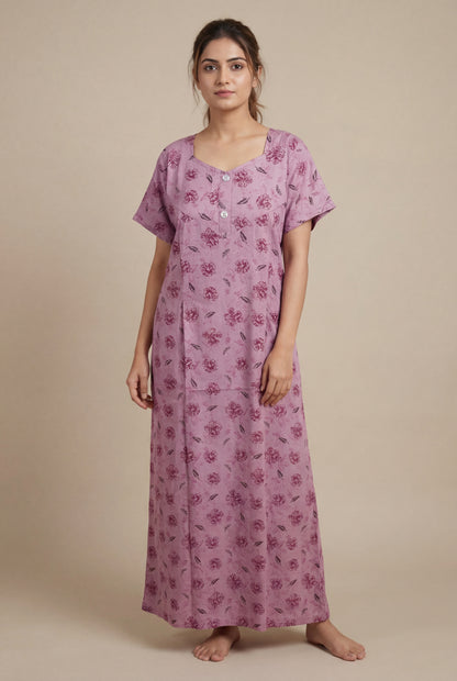 Elegant Printed Cotton Feeding nighty for women | Free size
