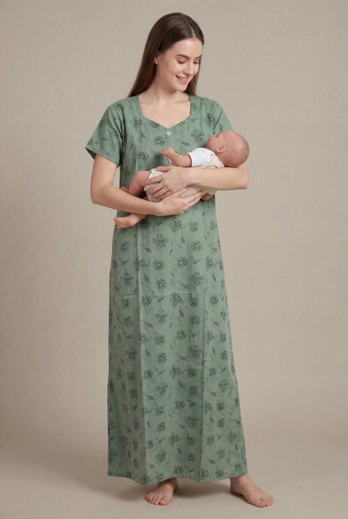 Elegant Printed Cotton Feeding nighty for women | Free size