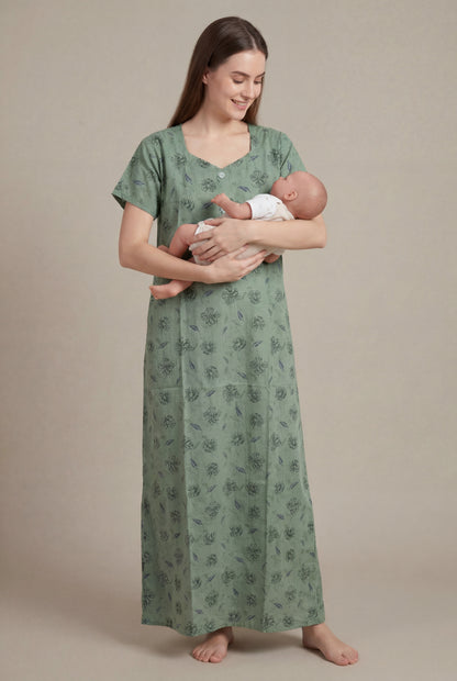 Elegant Printed Cotton Feeding nighty for women | Free size
