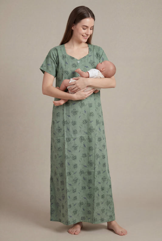 Elegant Printed Cotton Feeding nighty for women | Free size