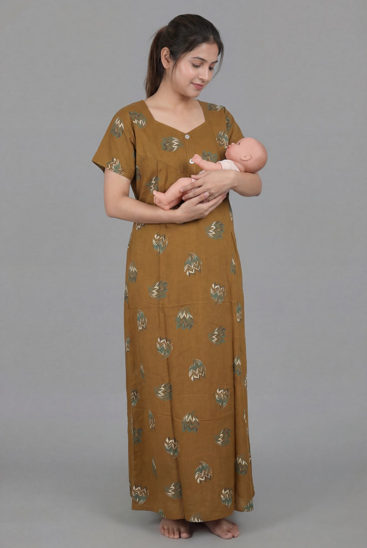 Discharge Printed Cotton Feeding nighty for women | Free size