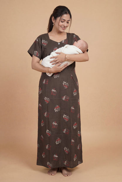 Discharge Printed Cotton Feeding nighty for women | Free size