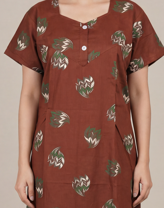Discharge Printed Cotton Feeding nighty for women | Free size