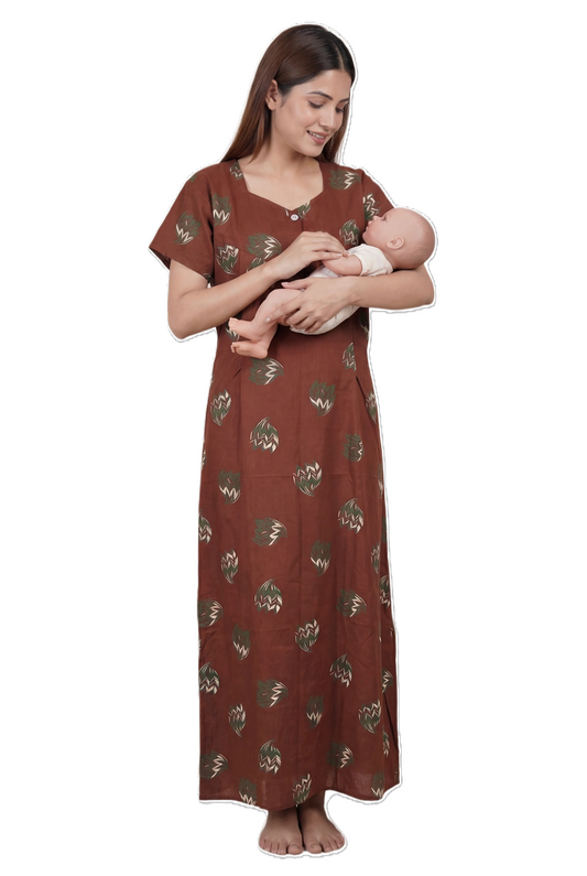 Discharge Printed Cotton Feeding nighty for women | Free size