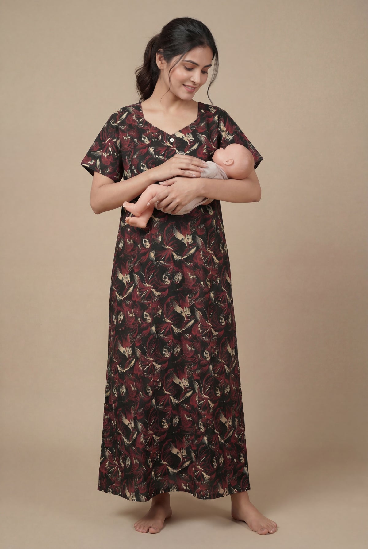 Elegant Printed Cotton Feeding nighty for women | Free size