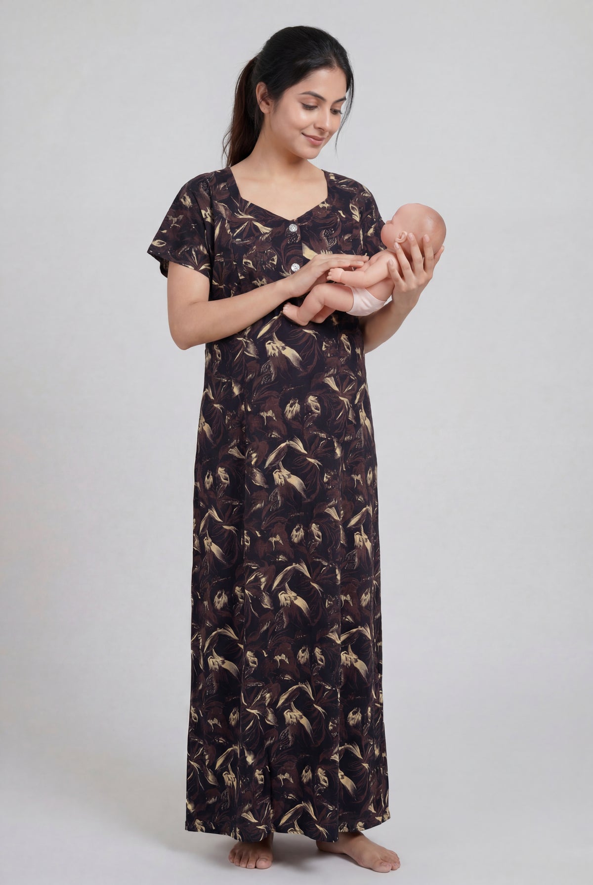 Elegant Printed Cotton Feeding nighty for women | Free size