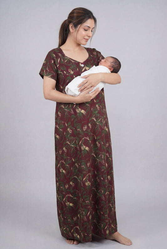 Elegant Printed Cotton Feeding nighty for women | Free size
