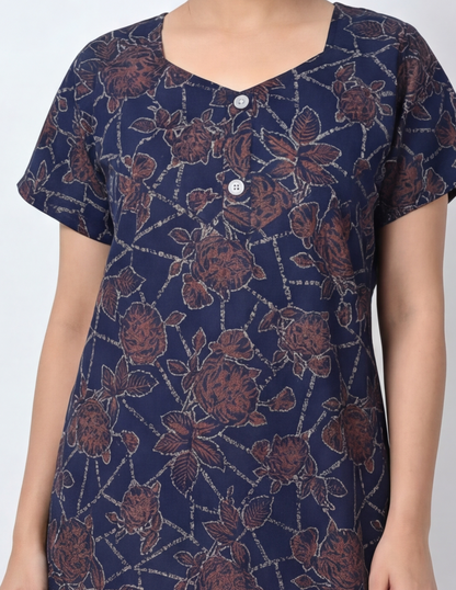 Discharge Printed Cotton Feeding nighty for women | Free size