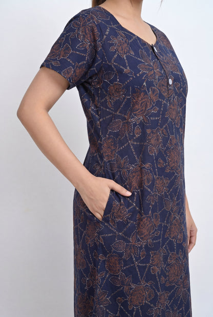 Discharge Printed Cotton Feeding nighty for women | Free size
