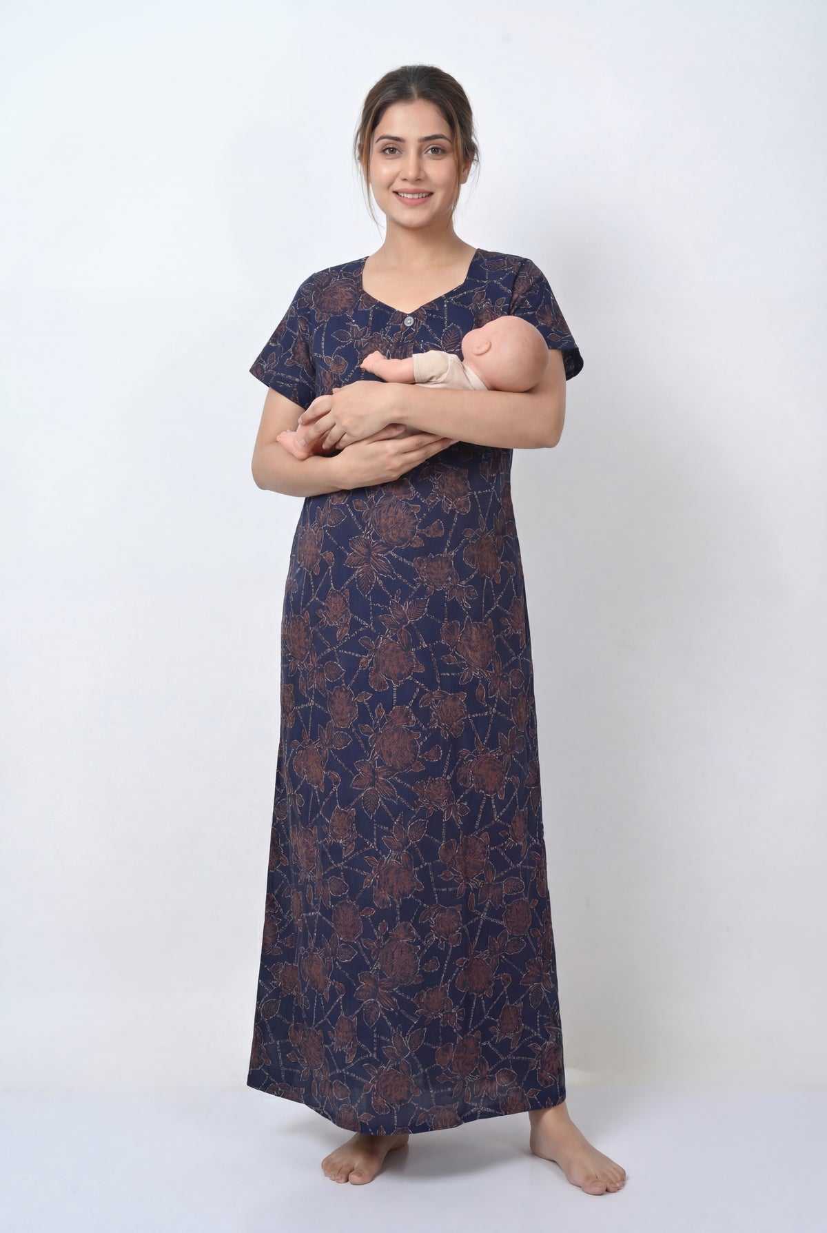 Discharge Printed Cotton Feeding nighty for women | Free size