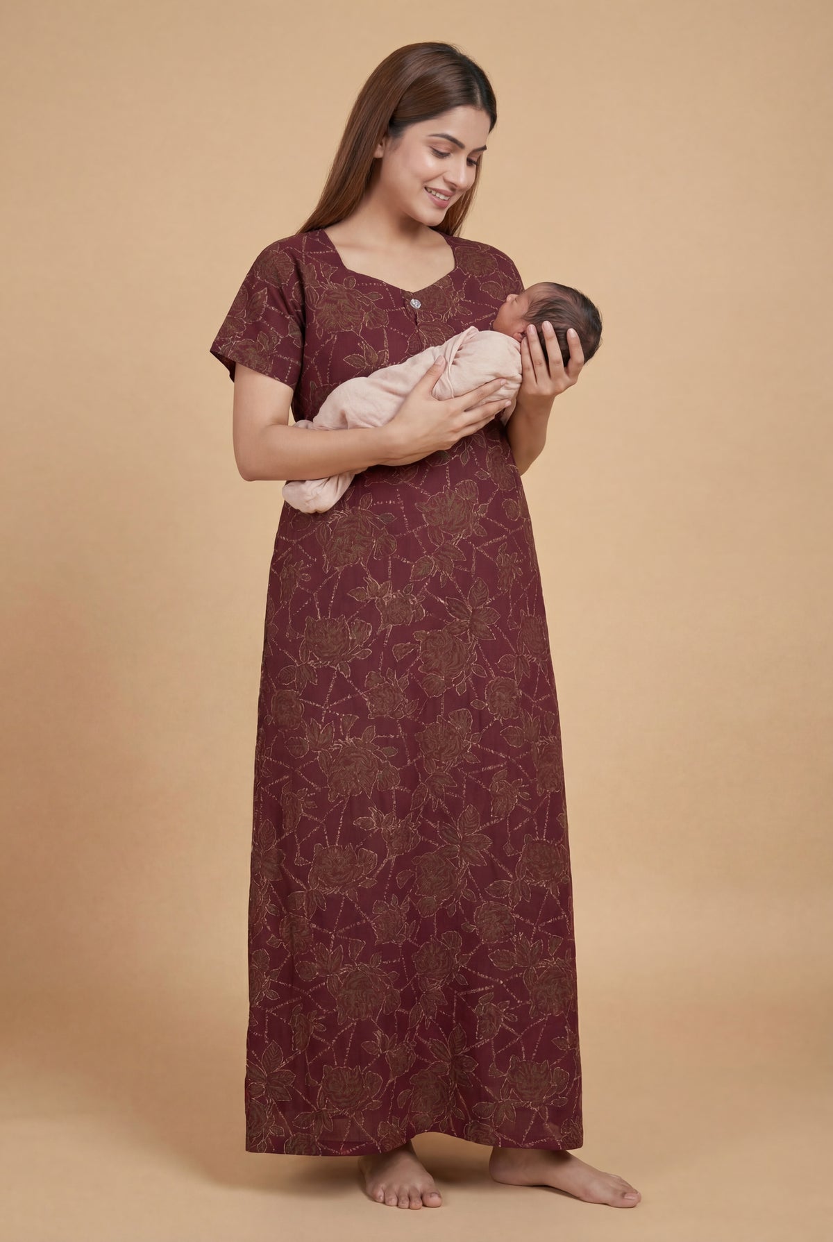 Discharge Printed Cotton Feeding nighty for women | Free size