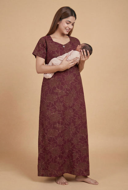 Discharge Printed Cotton Feeding nighty for women | Free size