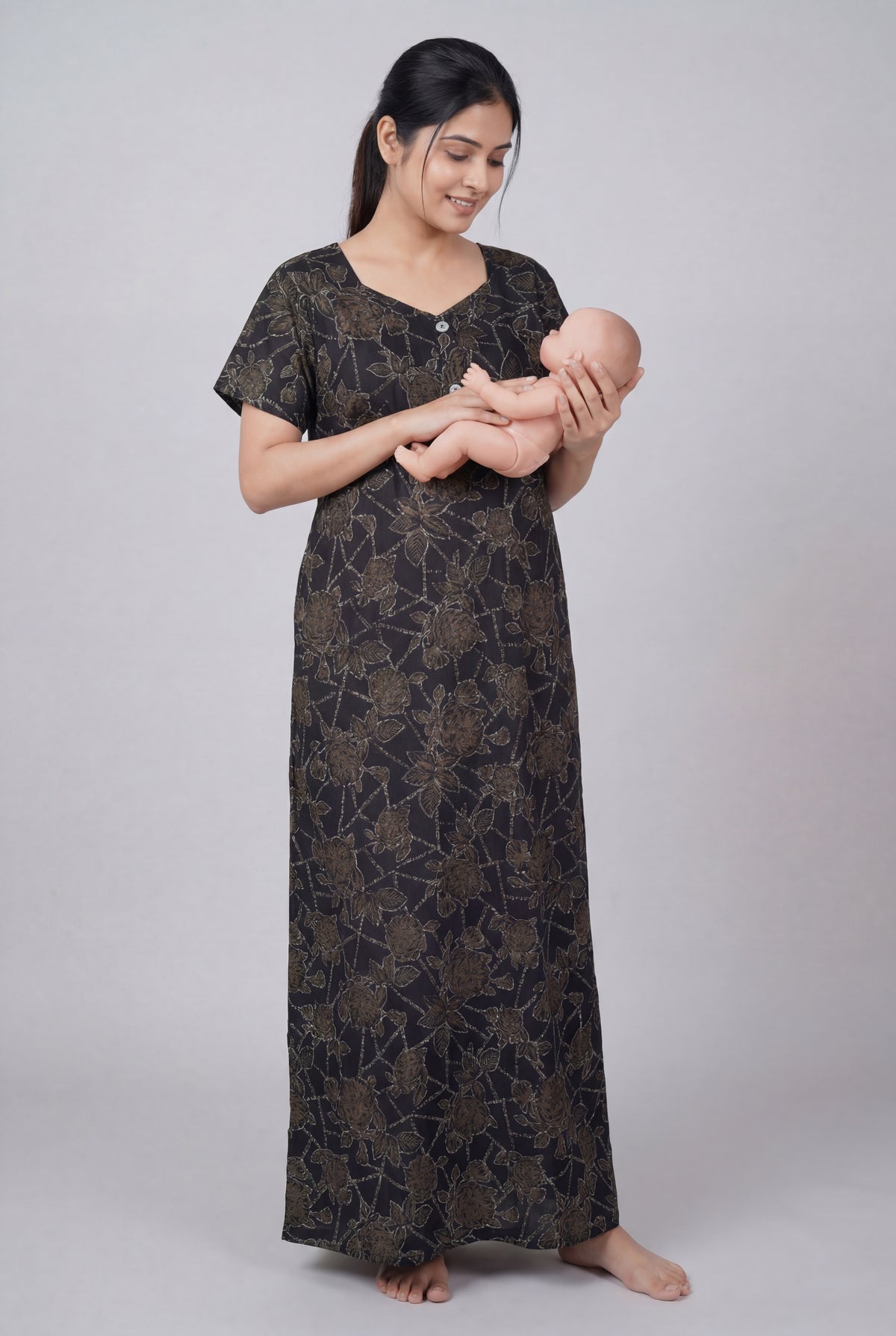 Discharge Printed Cotton Feeding nighty for women | Free size