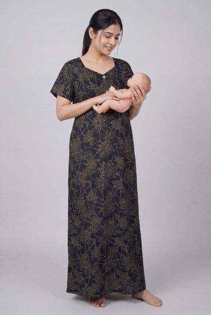 Discharge Printed Cotton Feeding nighty for women | Free size