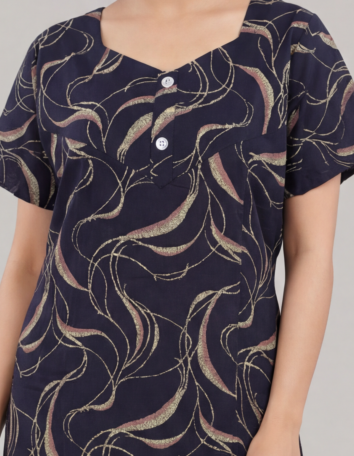 Navy Printed Cotton Feeding nighty for women | Free size