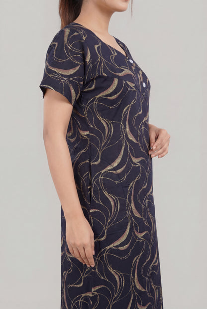 Navy Printed Cotton Feeding nighty for women | Free size