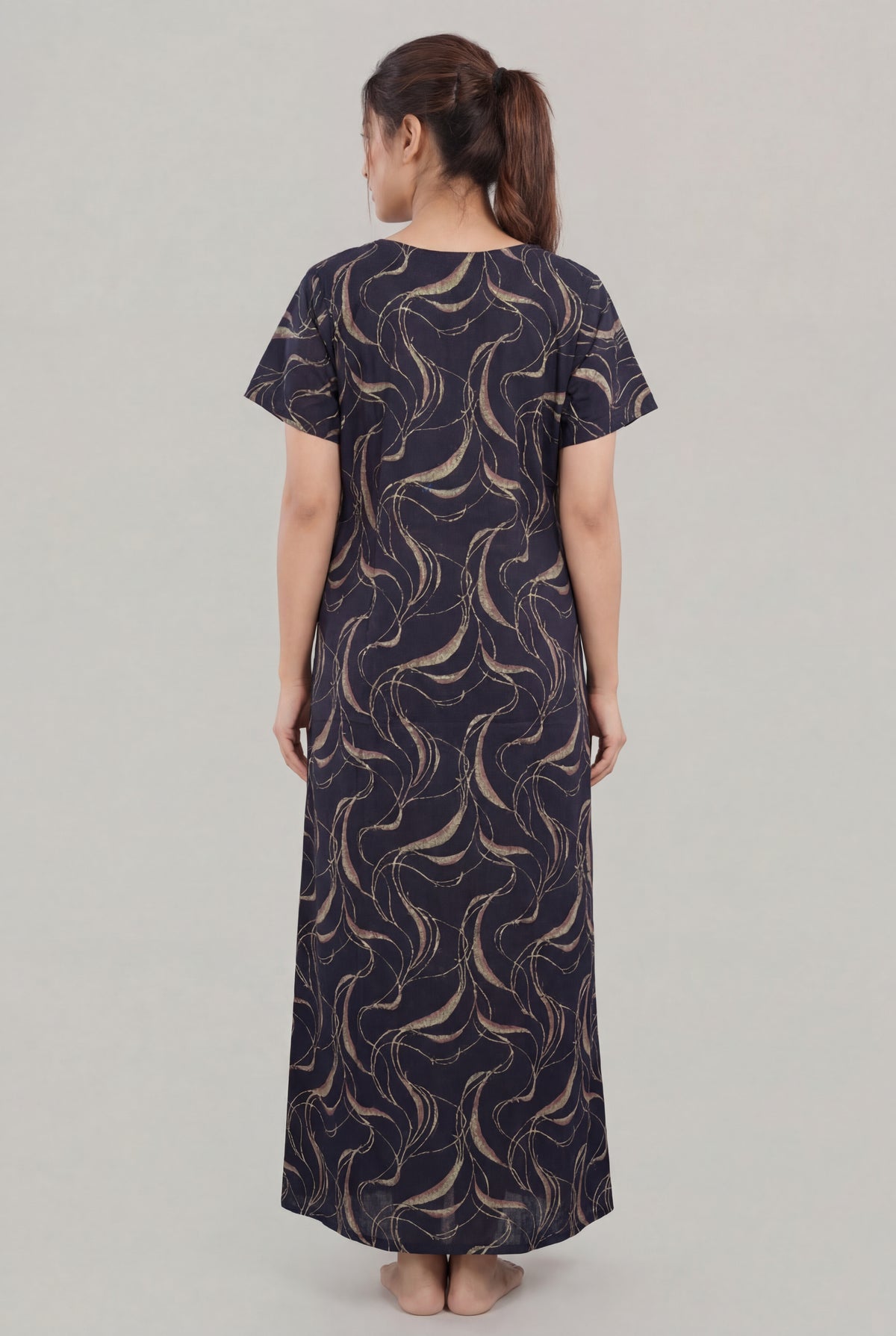 Navy Printed Cotton Feeding nighty for women | Free size