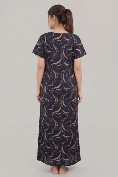 Navy Printed Cotton Feeding nighty for women | Free size