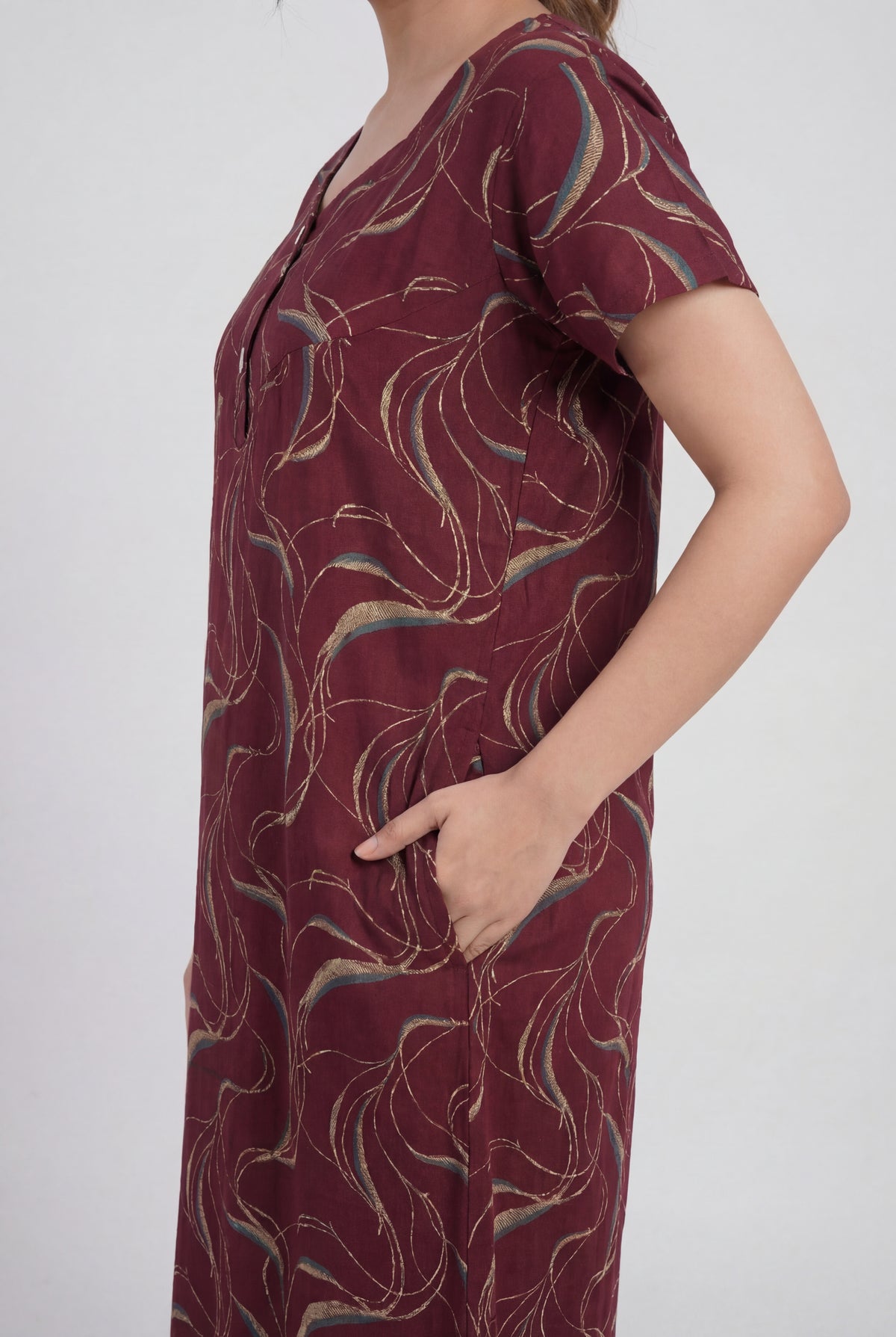 Maroon Printed Cotton Feeding nighty for women | Free size