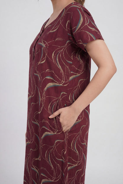 Maroon Printed Cotton Feeding nighty for women | Free size