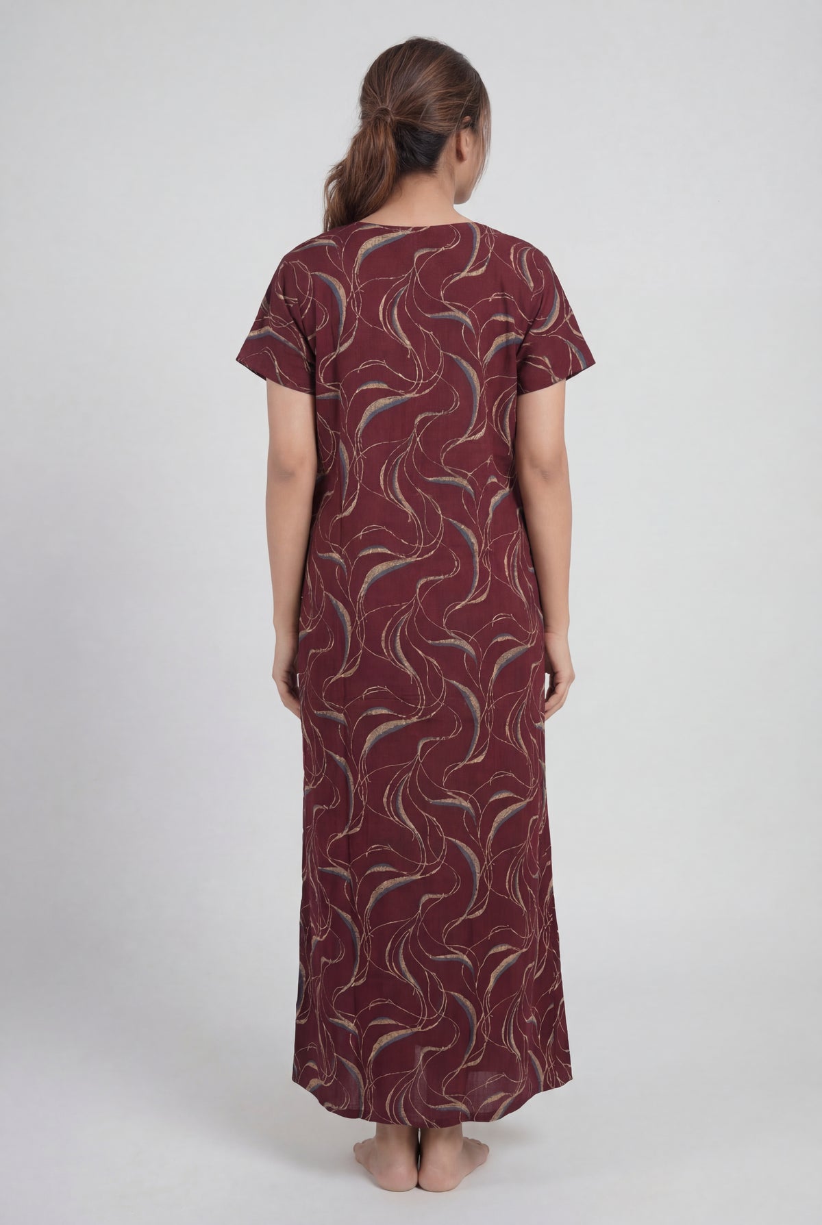 Maroon Printed Cotton Feeding nighty for women | Free size