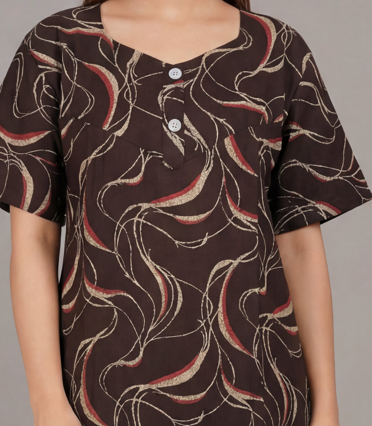 Brown Printed Cotton Feeding nighty for women | Free size